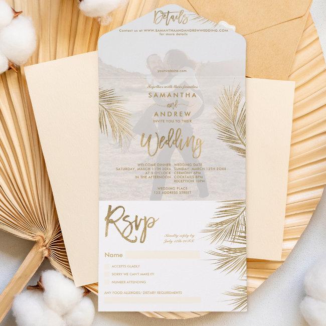 Modern Chic Gold Palm Tree Tropical Wedding Photo All In One