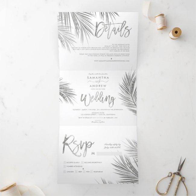 Modern Chic Silver Palm Tree Elegant Wedding Tri-fold