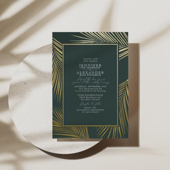Modern Chic Tropical Beach Palm Wedding Gold Foil Foil
