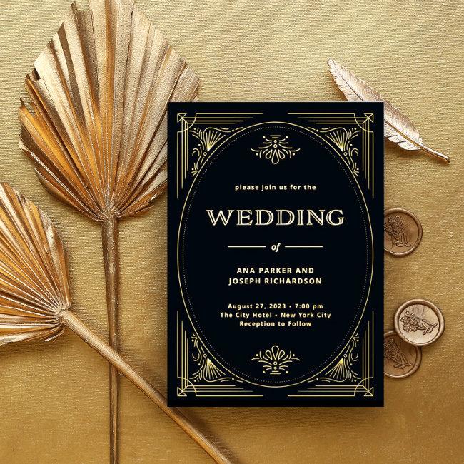 Modern Deco | Elegant Wedding Black And Gold Foil