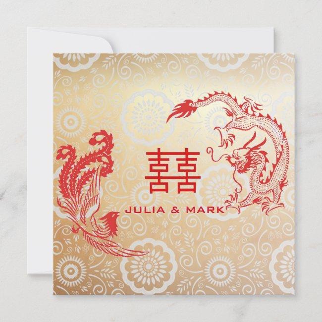 Modern Dragon-phoenix Chinese Wedding Gold Red
