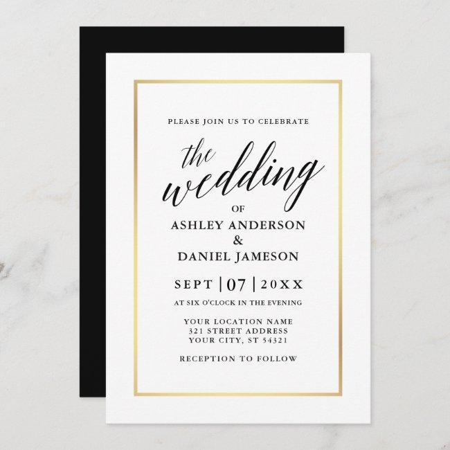Modern Elegant Calligraphy Wedding Gold Frame