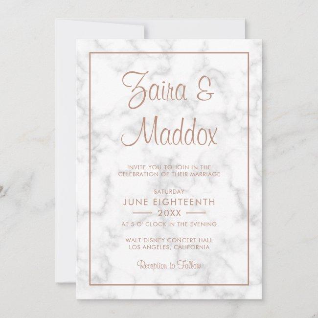 Modern Elegant Script Rose Gold Marble Wedding