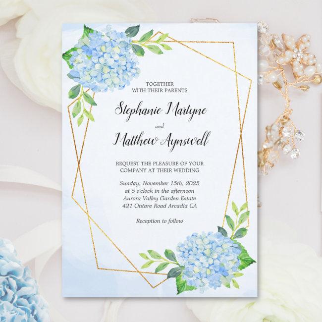 Modern Floral Geometric Blue Hydrangea Wedding