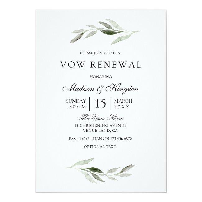 Modern Green Leaf Elegant Vow Renewal Invite