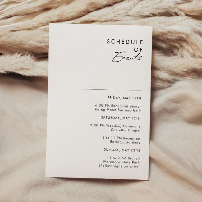 Modern Minimalist Wedding Schedule Of Events