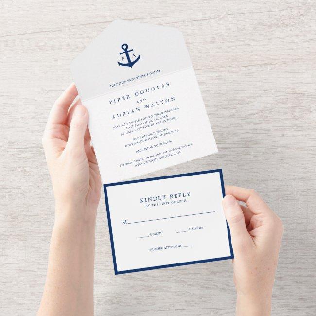 Modern Monogram Nautical Anchor Elegant Wedding All In One