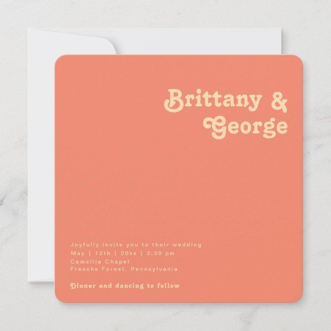Modern Retro | Coral Square Rounded Edges Wedding