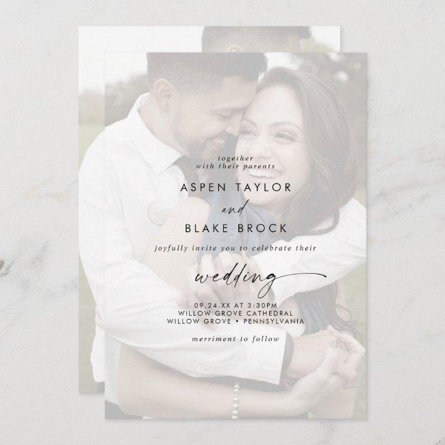 Modern Script | Faded Photo Front And Back Wedding