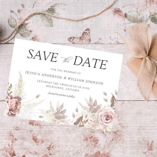 Modern Trendy Designer Dusty Rose Blush Wedding Save The Date