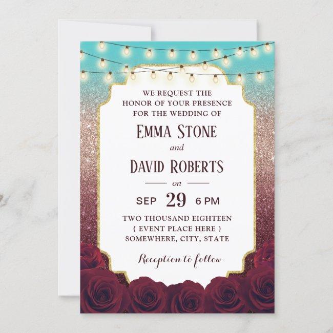 Modern Turquoise Burgundy Rose Gold Ombre Wedding