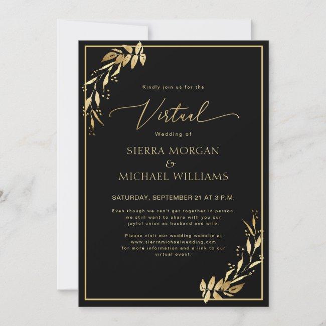Modern Virtual Wedding Chic Golden Foliage Black