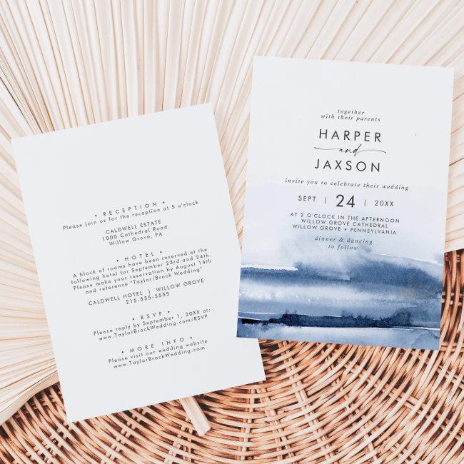 Modern Watercolor | Blue Front And Back Wedding