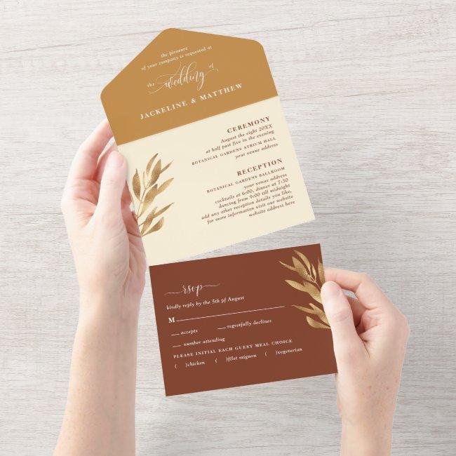 Modern Yellow And Rust Wedding W/ Perforated Rsvp All In One