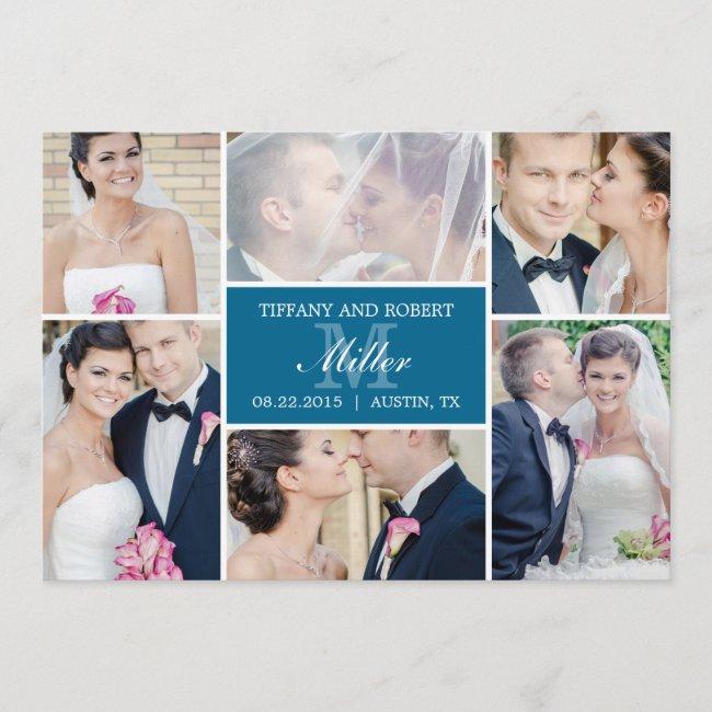 Monogram Collage Wedding Announcement - Blue