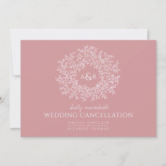 Monogram Pink Leaves Wedding Cancelled Landscape Announcement