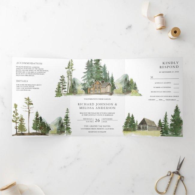 Mountain Forest Lodge Log Cabin All In One Wedding Tri-fold