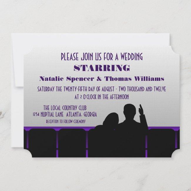 Movie Theater Wedding Invite, Purple