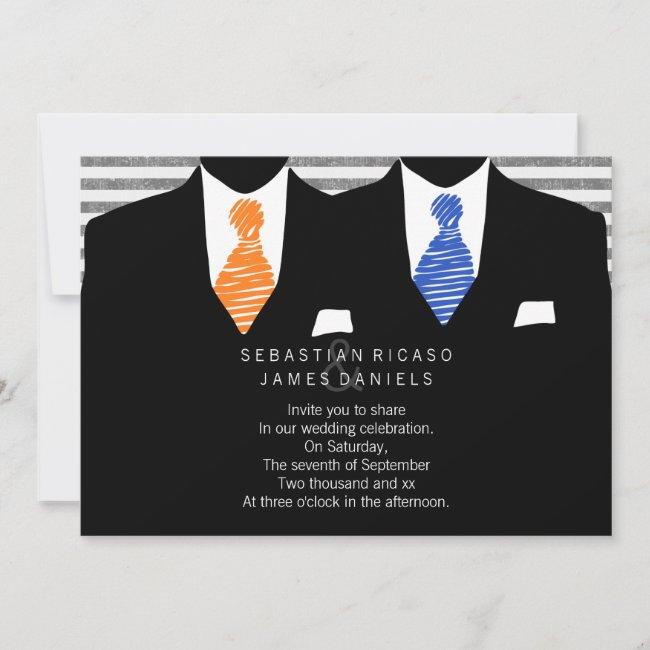 Mr And Mr Suit And Tie (orange / Blue) Gay Wedding