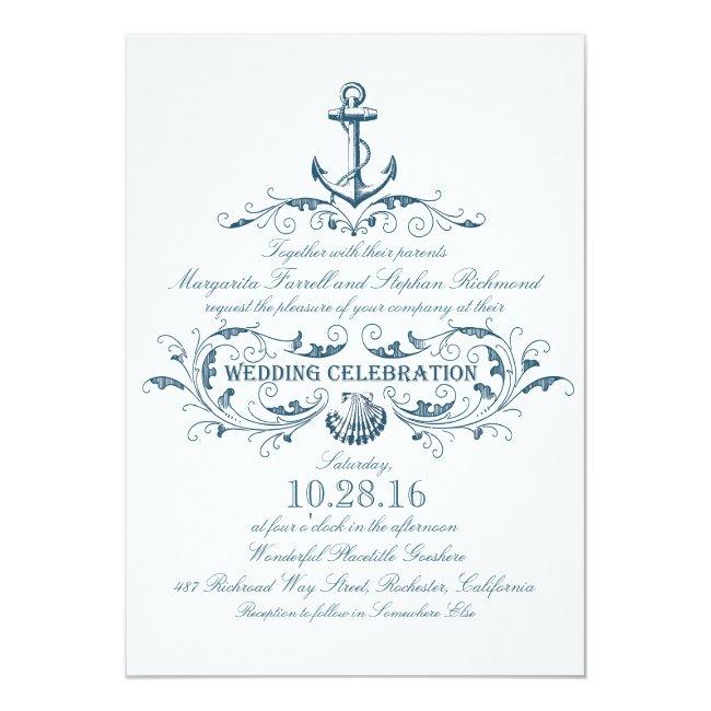 Nautical Anchor And Seashell Beach Wedding Invites