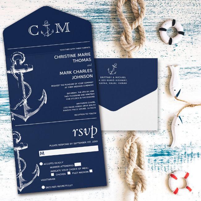 Nautical Anchor Navy Blue Wedding All In One