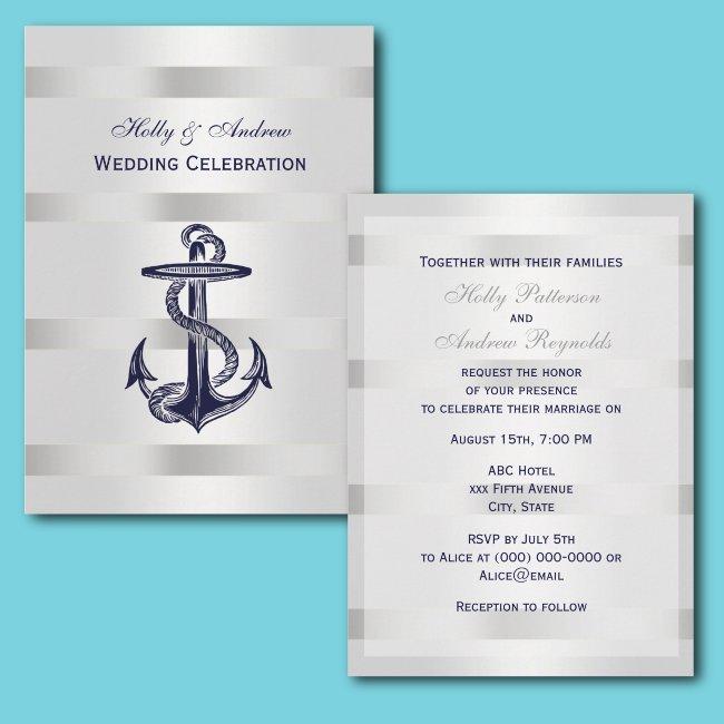 Nautical Blue Anchor Silver Wt Bg V Wedding