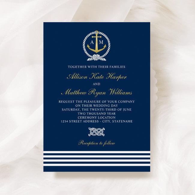 Nautical Navy Blue And Gold Anchor Wedding