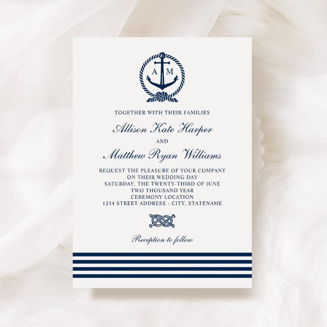 Nautical Navy Blue White Anchor Stripes Wedding