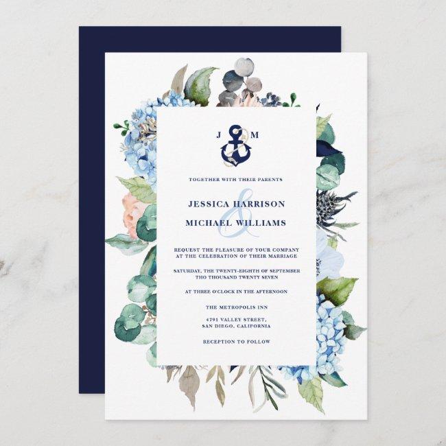 Nautical Watercolor Floral Hydrangea Wedding