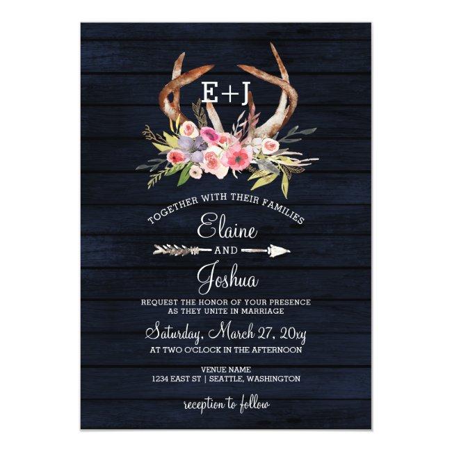 Navy Blooming Antlers Country Chic Wedding