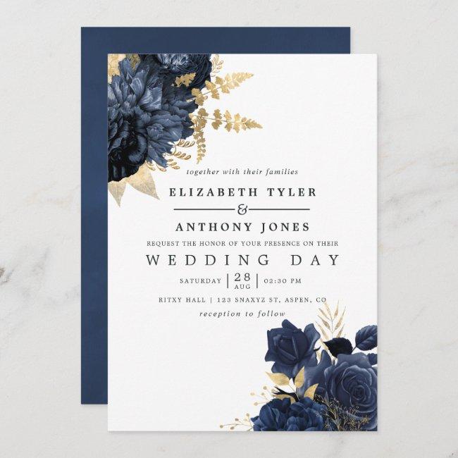 Navy Blue And Gold Vintage Shabby Roses Wedding