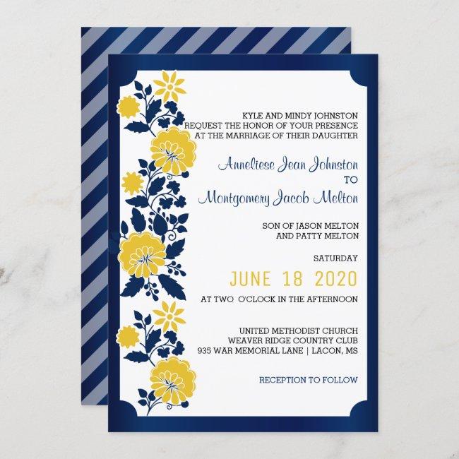 Navy Blue And Yellow Floral Wedding