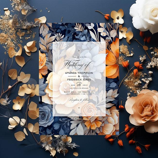 Navy Blue, Burnt Orange & Champagne Floral Wedding