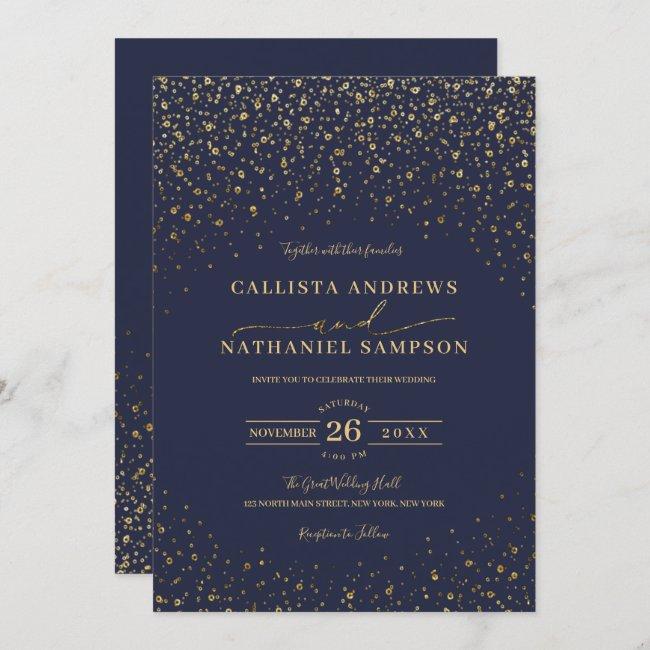 Navy Blue Gold Glitter Confetti Wedding