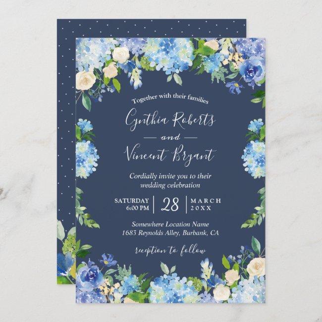 Navy Blue Hydrangeas Floral Romantic Wedding