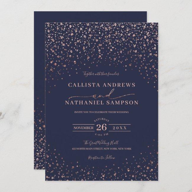 Navy Blue Rose Gold Glitter Confetti Wedding