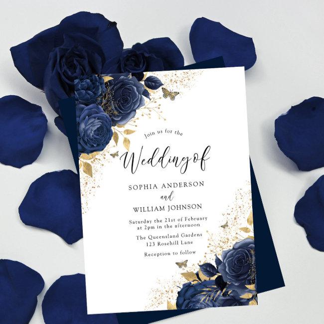 Navy Blue Roses & Gold Butterflies Wedding