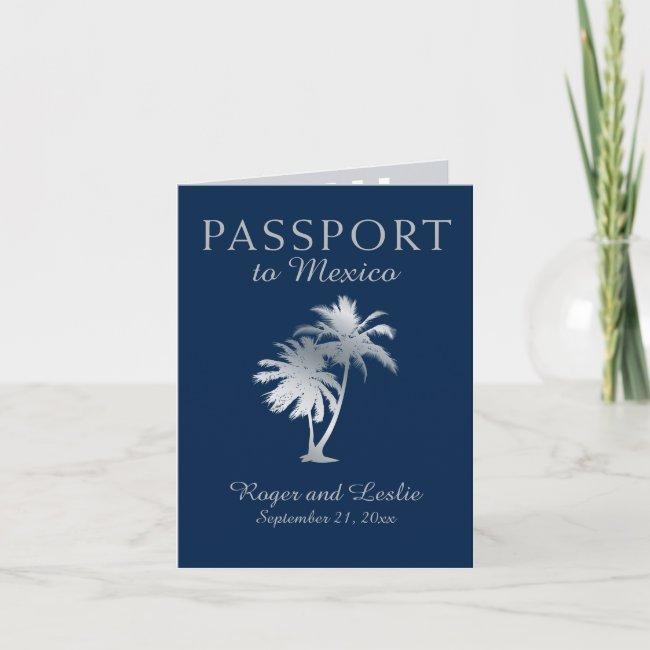 Navy Blue Silver Cancun Mexico Wedding Passport