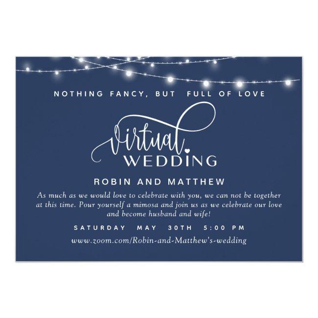 Navy Blue, String Lights, Online Virtual Wedding