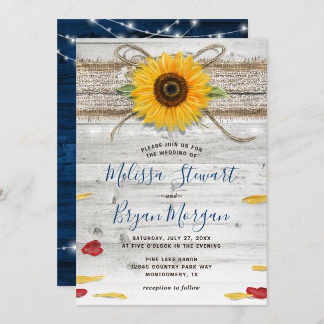 Navy Blue Sunflower Rose Wood Lace Rustic Wedding