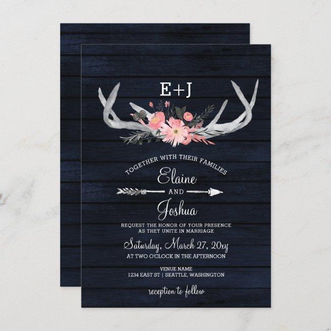 Navy Blush Blooming Antlers Country Chic Wedding