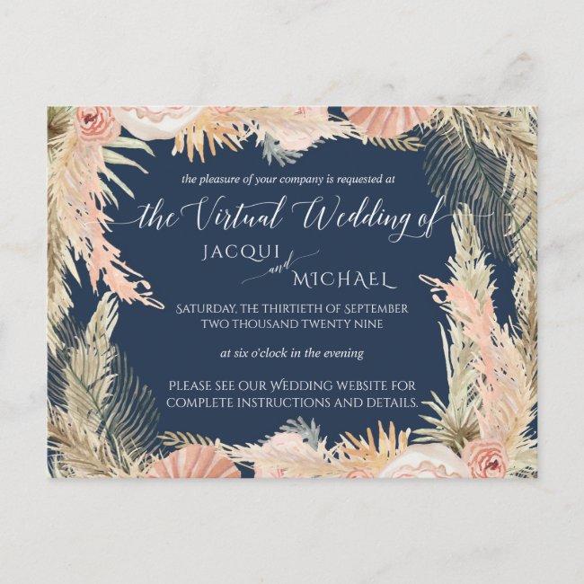Navy Blush Bohemian Pampas Floral Virtual Wedding Post
