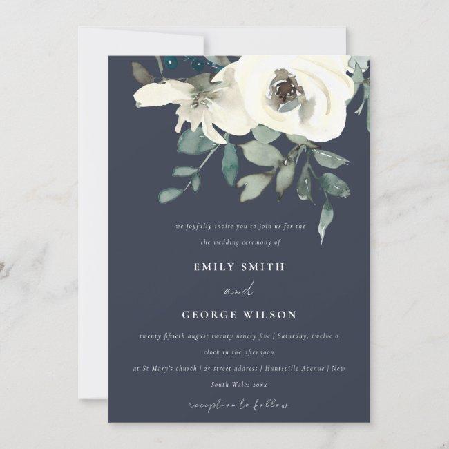 Navy Ivory White Floral Watercolor Bunch Wedding