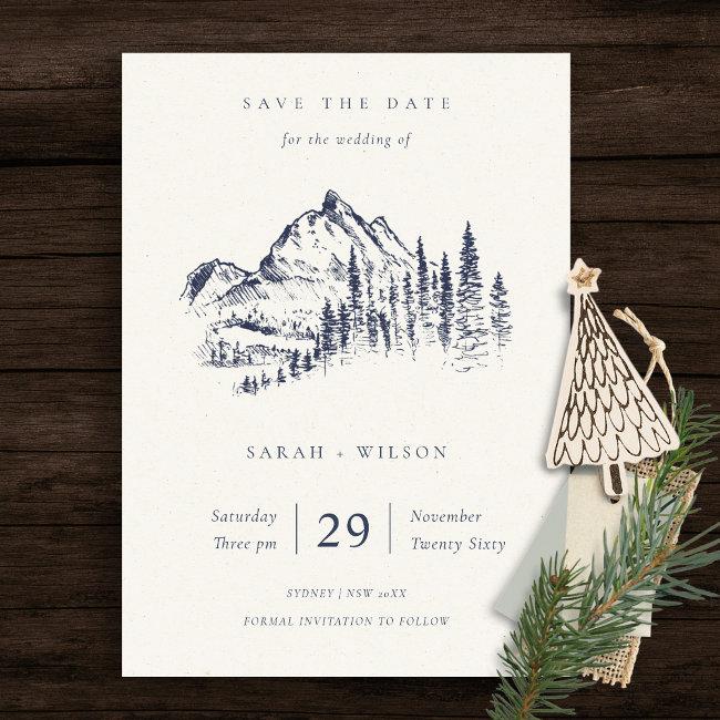 Navy Pine Mountain Sketch Save The Date