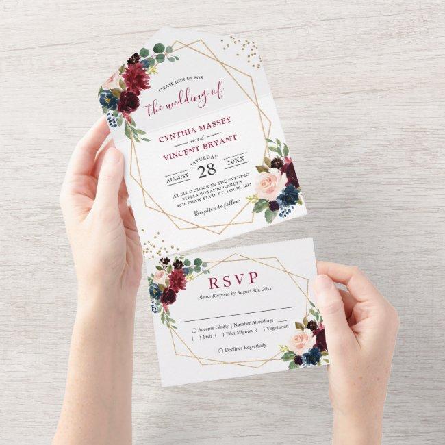 Navy Wine Red Floral Geo Wedding (no Env Needed) All In One