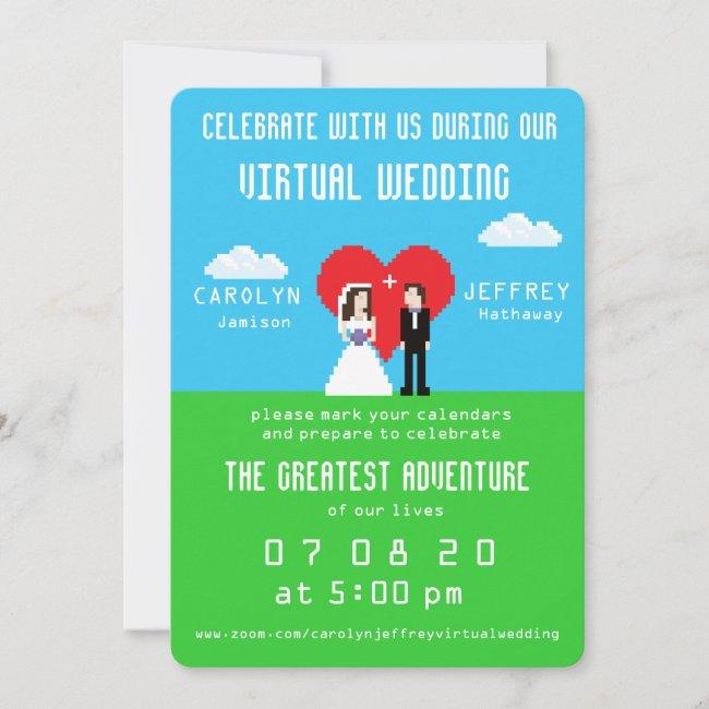 Nerdy 8-bit Bride & Groom Virtual Wedding Invites