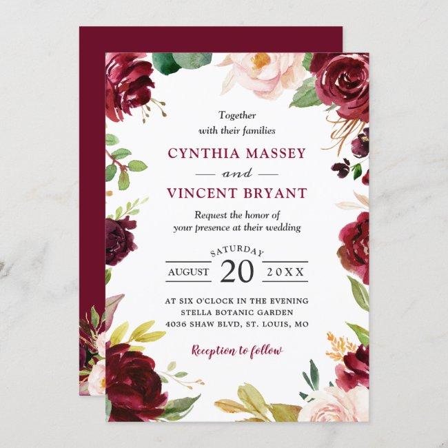 New! Lovely Burgundy Blush Floral Modern Wedding