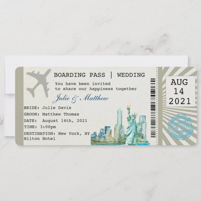 New York Boarding Pass Ticket Wedding