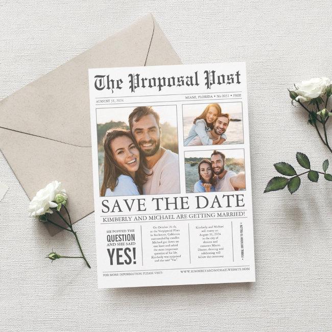 Newspaper Style Fun 3 Photos Save The Date