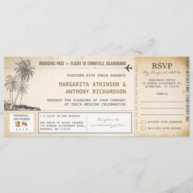 Old Boarding Pass Flight Wedding Invites With Rsvp